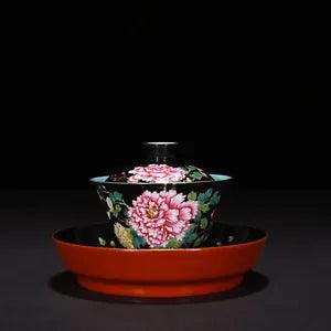 5.5"Old dynasty Porcelain yongzheng mark famille rose peony flowers covered bowl