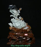 17.7" China Fine Natural Xiu Jade Fengshui Tree Peony Flower Butterfly Statue