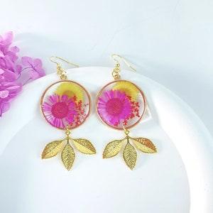 Sunflower Earrings | Handmade Dried Flower Earrings | Pressed Flowers Earrings | Bridal Crystal Earrings | Gift For Her