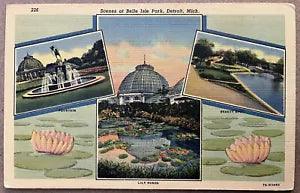 Postcard Detroit Belle Isle Park Lily Pond Scenes Michigan Vintage Linen c1930