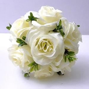Ivory Roses Wedding Bouquet, Cream Roses Bouquet, Ivory Mini Bouquet