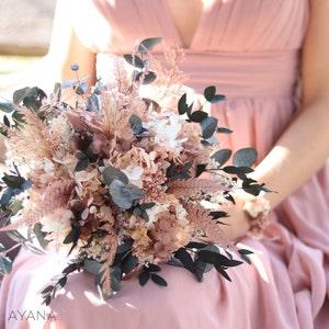 Bouquet MONTREAL hydrangea and eucalyptus blush pink shade, preserved dried flower arrangement boho chic wedding pastel tint Bridal bouquet