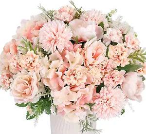 3 Packs Pink Artificial Flowers Silk Peonies Hydrangea Camellia Bouquet Decor