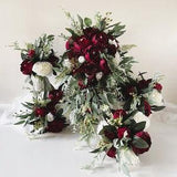 Wedding Bouquet Flowers Bridal Cascading Wedding Bridesmaids Bouquets Eucalyptus Burgundy White Peony Rose Eucalyptus Cascade Boutonni??res