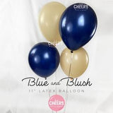 Chrome Gold and Navy Blue Balloon Confetti Latex Bouquet - 11", Gender Neutral Baby Shower, Midnight Blue, Blush, Party Decor