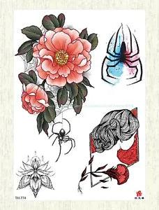 spider sexy girl peony flower large 8.25"  fake tattoo sticker