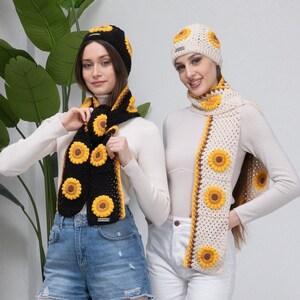 Sunflower Crochet Woman Scarf, Granny Square Scarf, Crochet Scarf, knit scarf women, Knit Afghan Scarf, Knitted Scarf, Multicolour Scarf