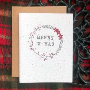 Happy X-mas Card - with Plantable Wildflower Seed Paper | Hand Drawn, Pen & Ink Note Card