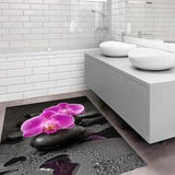 Vinyl Floor Mat - Pink Orchid Flower On Stones With Drops  | Floor Mat Vinyl Carpet PVC Kitchen Floor Protection