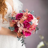 Magenta flower bridal bouquet Wedding fuchsia bouquet Romantic Hot pink roses wedding accessories with blueberries Custom bouquet Magaela