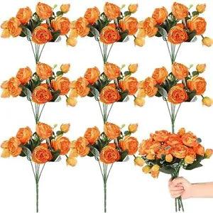 8 Packs Artificial Flowers Faux Flowers Silk Hydrangea Bouquet Peony Orange