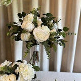 Ivory cream wedding bouquet, Real touch Artificial roses, Bridesmaids bouquets, white rose and eucalyptus bouquet