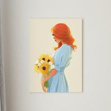 Art Print UNFRAMED, room decor aesthetic, modern wall art, girl with sunflowers