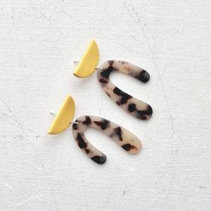 polymer clay and resin earrings in yellow and tortoiseshell | handmade statement jewelry | unique gift for her | GEORGIA
