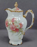 JP Limoges Pink & Yellow Carnations Yellow Flowers & Gold Chocolate Pot C.1900