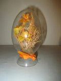 Vintage Orange Silk Flowers & Dried Flowers in Egg Shaped Dome (6 in)