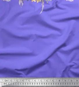 Soimoi Purple Velvet Fabric Leaves & Peony Floral Print Fabric by-HsS
