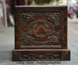 8" Old Chinese Huali Pear Wood Hand-Carving Peony Flower Bird Seal stamp Box