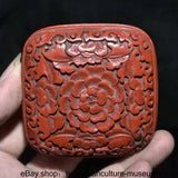 3.2 " Old Chinese Red Lacquerware Dynasty Peony Flower Pattern Jewelry Box