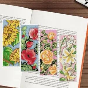 Sunflower Lily Cross Stitch Kit Poppy Rose Flowers Bookmark Craft Needlework Set