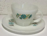 Vintage Fire King Oven Ware Bonnie Blue Carnation Flower Coffee Tea Cup Saucer