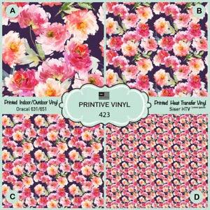 Watercolor Peony Flower Patterned Iron on Vinyl, Printed HTV, Craft Vinyl-  423