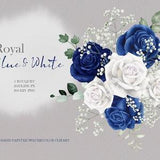 watercolor boho floral clipart,blue roses and white carnation bouquet