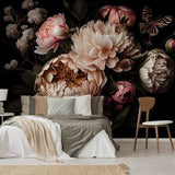 Dark Peony Bouquet Abstract Wallpaper, Floral Wall Mural | Peel and Stick (Self Adhesive) or Non Adhesive Vinyl Paper