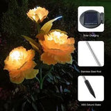 Outdoor Solar Powered Peony Flower 3 LED Lights Garden Stake Lamp Yard Decor