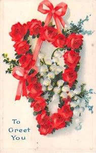 Harp Made of Red Roses & Lovely Lily of the Valley - Old To Greet You Postcard