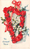 Harp Made of Red Roses & Lovely Lily of the Valley - Old To Greet You Postcard