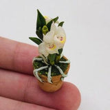 Miniature orchids clay polymer in pot, Miniature plant in pot for dollhouse.