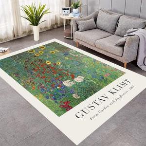 Gustav Klimt Print, Farm Garden with Sunflower,Pastel Rug,Flower Rug,Flowers Pattern,Custom Rug,Home Decor Carpet,Living Room Rug,Area Rug