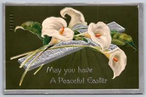 Postcard May You Have a Peaceful Easter Lilies Cross  Embossed c1911 B8