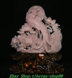18.5''  Natural Xiu Pink Jade Carved Phoenix Peony Flower Statue Sculpture