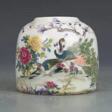 3.5" Chinese Famille Rose Porcelain Animal Peacock Peafowl Peony Flower Pot