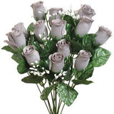 14 Gray Roses Buds, Long Stems, Bush Bouquet, Artificial Roses, Silk Wedding Flowers, Fake Faux Stems, Gray Ash silver , Wreath Supplies