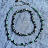 Blueberry fields floral seed bead necklace with matching anklet
