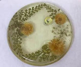 Vintage Handmade Resin Pressed Flowers Hot Plate Trivet Round Board Boho MCM