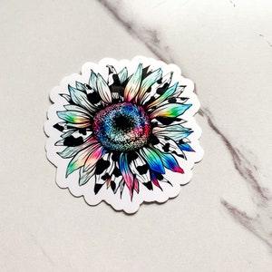 Cow Print Sunflower| Water Bottle Sticker, Die Cut Sticker, Laptop Sticker, Planner Sticker.