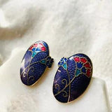 Vintage Purple Red Blue 90s Carnation Flower Enamel Cloisonne Earrings 1.25????