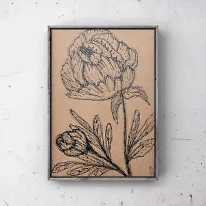 Flowers Drawing Wildflower Plant Signed Sketch Pencil Liner Peonies Simple Art