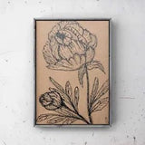 Flowers Drawing Wildflower Plant Signed Sketch Pencil Liner Peonies Simple Art