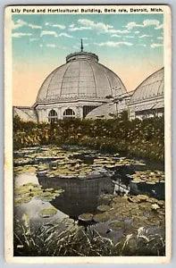 Michigan MI, Detroit - Lily Pond And Horticultural Building - Vintage Postcard
