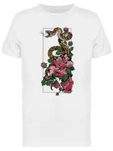 Snake Coiled On Peony Flower Tee Men's -Image by Shutterstock