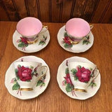Roslyn China World Famous Roses No 2 Authentic Wheatcroft Grand Gala Set of 4 Teacup and Saucers