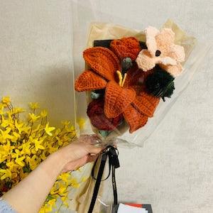 Crochet flowers, cute vintage Tulip Daisy rose flower ornaments, knitting A bunch of flower Anniversary bouquet Gift for her