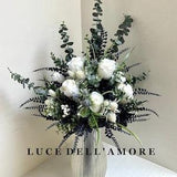 Extra large navy bouquet.  With ivory silk roses, eucalyptus, thistle, salvia and berry hand tied faux flower arrangement