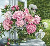 DIY Needlepoint Counted Cross Stitch "Peonies by the Window" Embroidery Kit