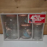 MCM Riley Glass Pink Teal Calla Lily Set 4 Storage Jars Canisters With Lids Vtg
